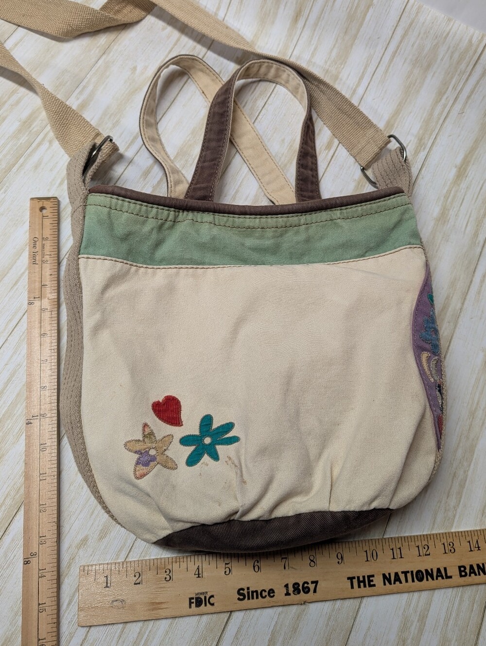 Canvas Crossbody Bag with Purple Peace Appliqué - Picture 10 of 12